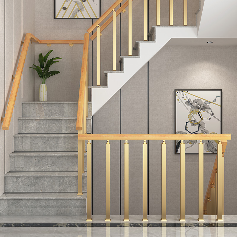 Stair handrail parapet simple modern balcony solid wood fence wrought iron railing column loft interior against the wall handrail