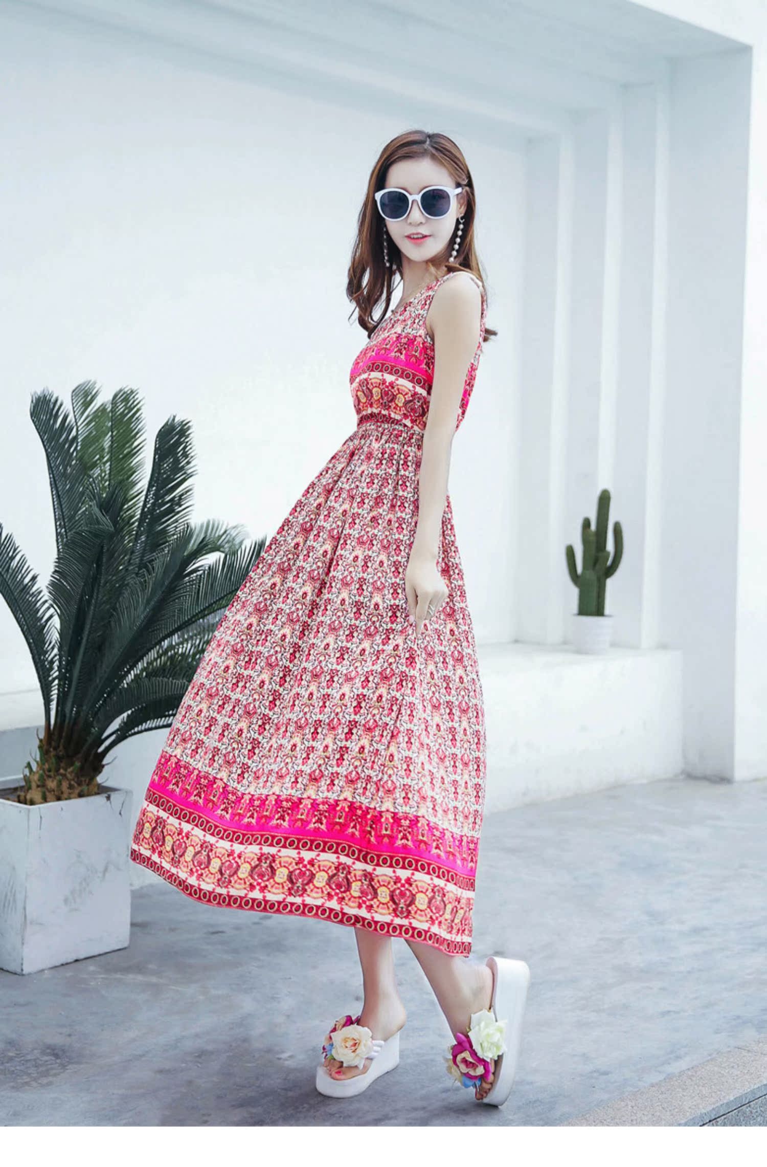 Mùa hè mới của phụ nữ thon thả không tay đầm voan váy dài boho váy đi biển bên bờ biển - Váy dài váy dáng dài đẹp