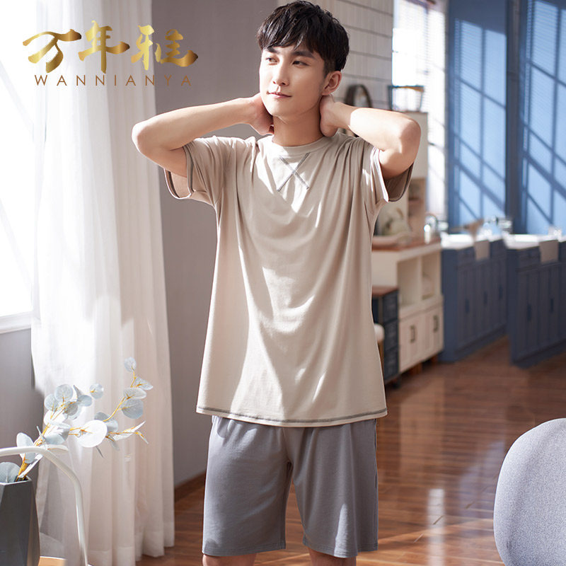 Summer pajamas men's Modal summer boys' cotton short sleeves thin ice silk men's summer large size homewear