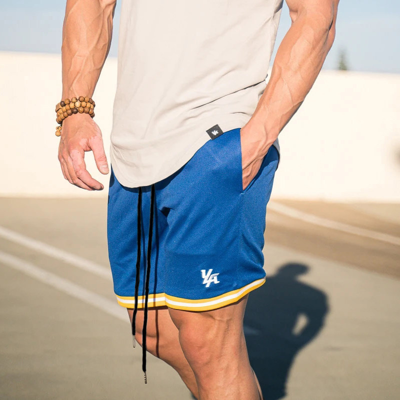 2022 Summer Colored Sports Shorts Men Fitness Dry Dry Breakfast Running Blue Ball Training Five Mind Pants