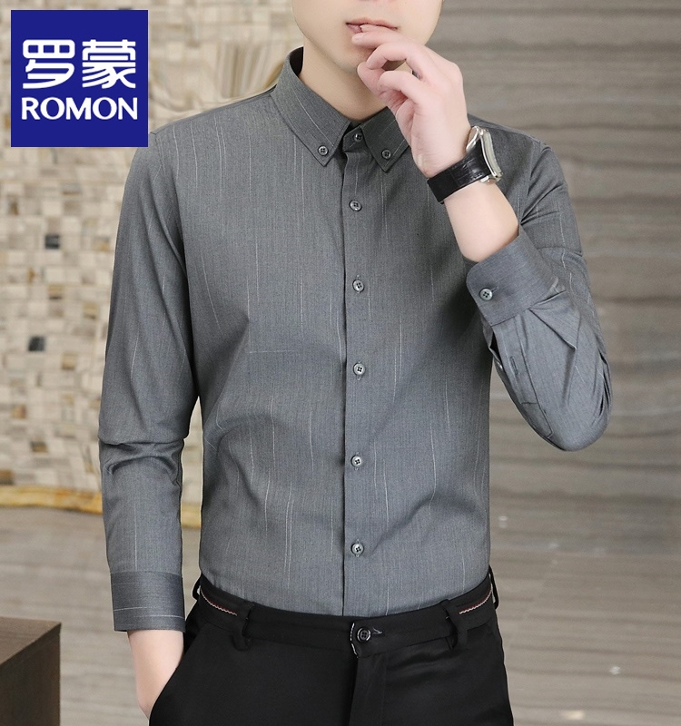 Romon Men's Long-Sleeved Shirt, Men's High-End Casual Striped Handsome Shirt, 2026 New Autumn Slim-Fit Jacket