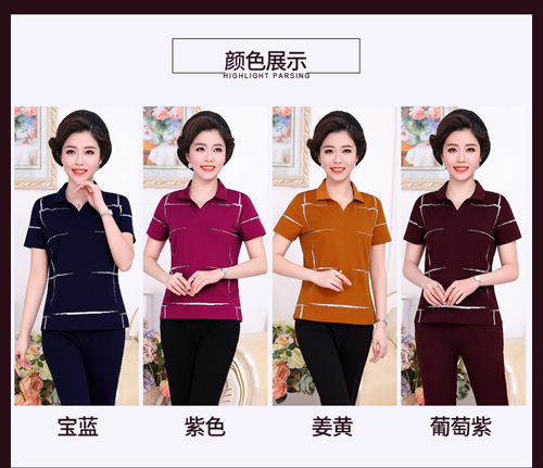Bộ đồ thể thao trung niên nữ mùa hè quần tay ngắn thể thao nữ mùa hè quần áo thể thao cỡ lớn - Thể thao sau quần áo the thao nam mùa hè