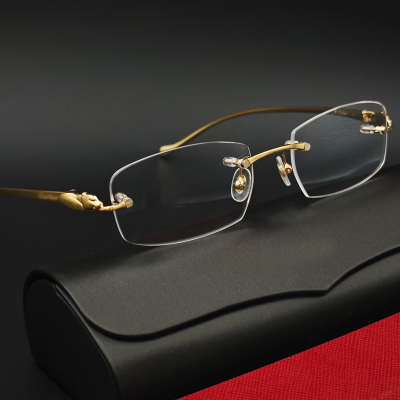 Kajia Luxury Leopard Head Frameless Myopia Glasses Frame Ct0061 Unisex Business Ultra-Light Pure Titanium Frame Can Be Customized with Prescription