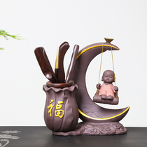 Yixing purple sand tea ceremony accessories six gentlemen household multi-functional set of solid wood Black sandalwood chicken wing Wood Zen tea play