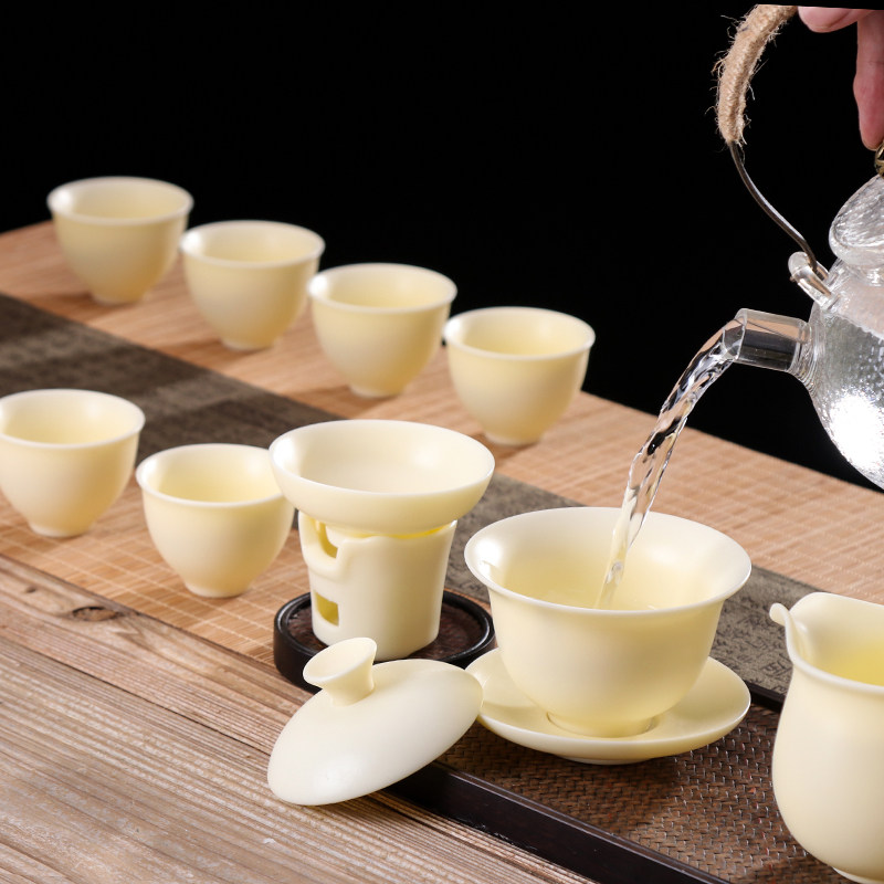 Defied White Porcelain Tea Set Group Home Brief set of ceramic Gongfu tea cup Tea Cup Tea Pot lid Bowl Gift Gift Box
