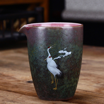 Ceramic kung fu tea set justice cup accessories new Chinese style retro hand-painted rough pottery crane tea sea tea divider large capacity