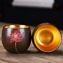 Ceramic Jianzhan Tea Cup Retro Hand-painted Gilt Kung Fu Tea Cup Large Single Cup Household Personal Cup Gift Customization