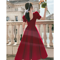 Toast bride wine red engagement dress dress usually wear back to the door thank you banquet thin women in autumn