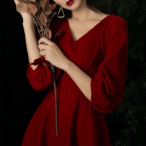 Toast service bride wine red 2021 new wedding dress dress dress usually can wear thin long sleeve modern back to the door