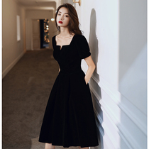 French black banquet evening dress female high-end niche light luxury dress lady dress small man can usually wear