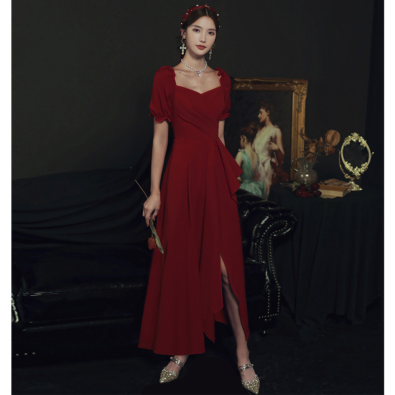 Toast to the bride 2022 new summer wine red wedding evening gown dress normally able to wear atmospheric betrothed slim