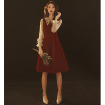 Toast Bride 2021 new wine red usually wear small man engagement clothes wedding dress long sleeve female