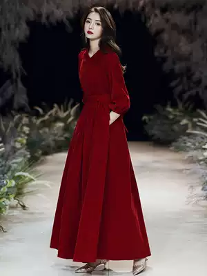 Toast Bride Wine Red 2021 New Autumn and Winter Wedding Evening Dress Long Sleeve Usually Can Wear Thin Women