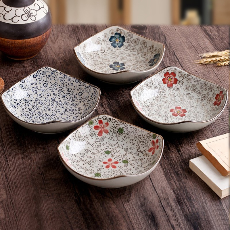 Japanese-style 8-inch corner plate ceramic plate deep plate soup plate square plate Household creative shaped plate plate fruit plate