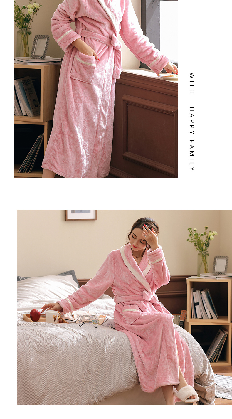 Áo ngủ mùa đông nữ dày flannel vài chiếc áo choàng tắm cộng với phụ nữ mang thai dài mùa xuân và mùa thu mùa đông san hô nhung đồ ngủ áo choàng váy ngủ nam 