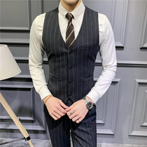 Mens casual striped suit vest Korean youth slim size professional wedding groom dress groom best man