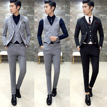 Winter Western suit suit mens three sets of body Han version Chaobou Mens Inron groom bridegroom wedding gown