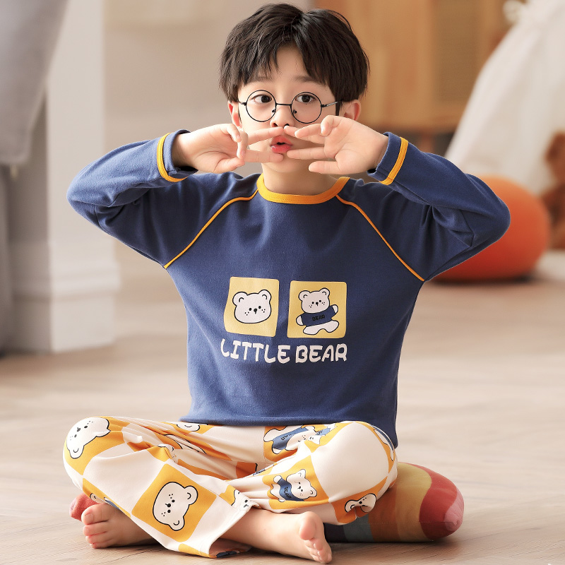 Spring and autumn youth pajamas boy long-sleeved pure cotton junior high school boy middle and big children 12 years old and 15 autumn home clothes