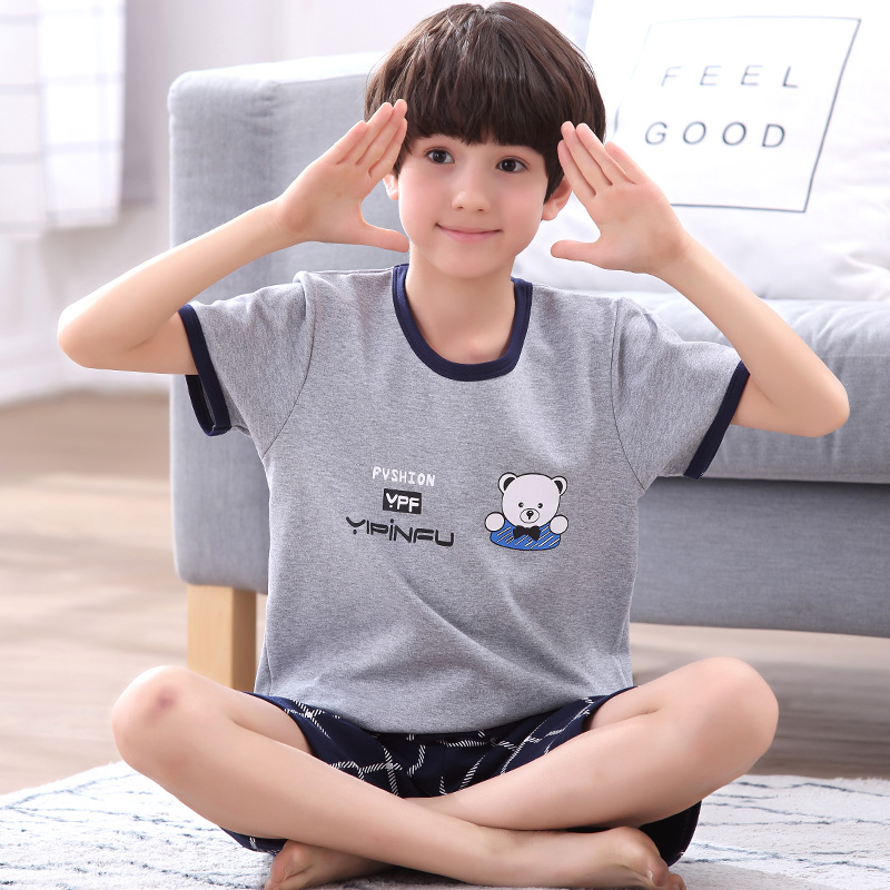 Children's pyjamas boy pure cotton short sleeve summer kid CUHK boy boy summer thin early middle school students' home clothes