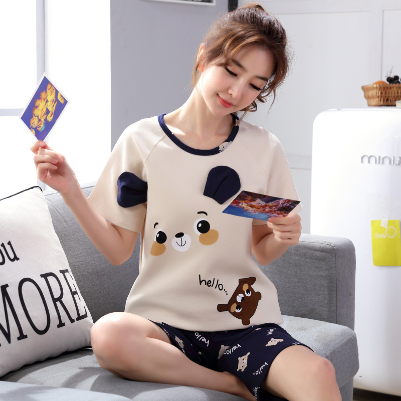 Summer Gats plus overweight pyjamas lady cartoon thin section pure cotton loose weight mm200 catty people who are in uniform