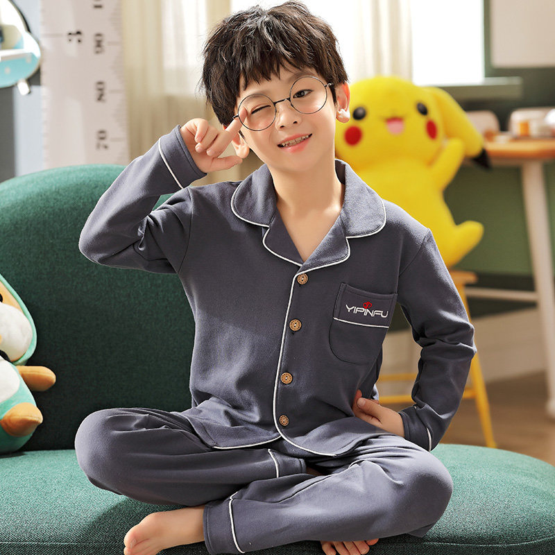 Children's Pajamas Boy Pure Cotton Long Sleeve Spring Autumn Season Kid Cartoon Cardiovert Children's Home Conserved Boy Suit