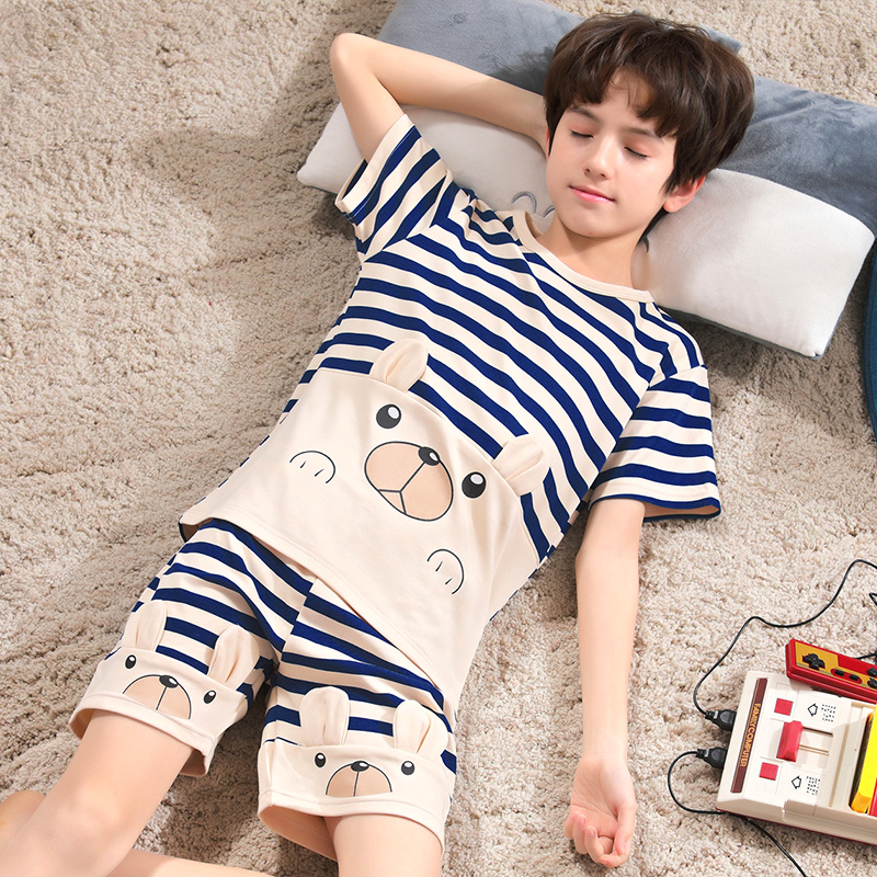 Children's pajamas boys summer children's short-sleeved thin cotton boys' home clothes middle-aged children's baby summer suits