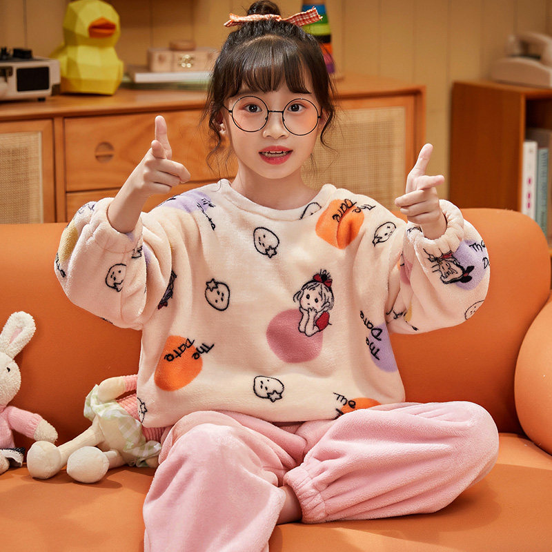 Autumn Winter Teen Pyjamas Girls Thickened and Flannel Suede Middle School Children Coral Suede Girls Student Home Clothes