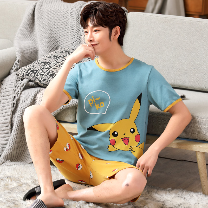 Teen pajama chàng trai mùa hè ngắn tay áo phim hoạt hình trong cậu bé lớn mỏng bông junior học sinh trung học người đàn ông quần áo về nhà.