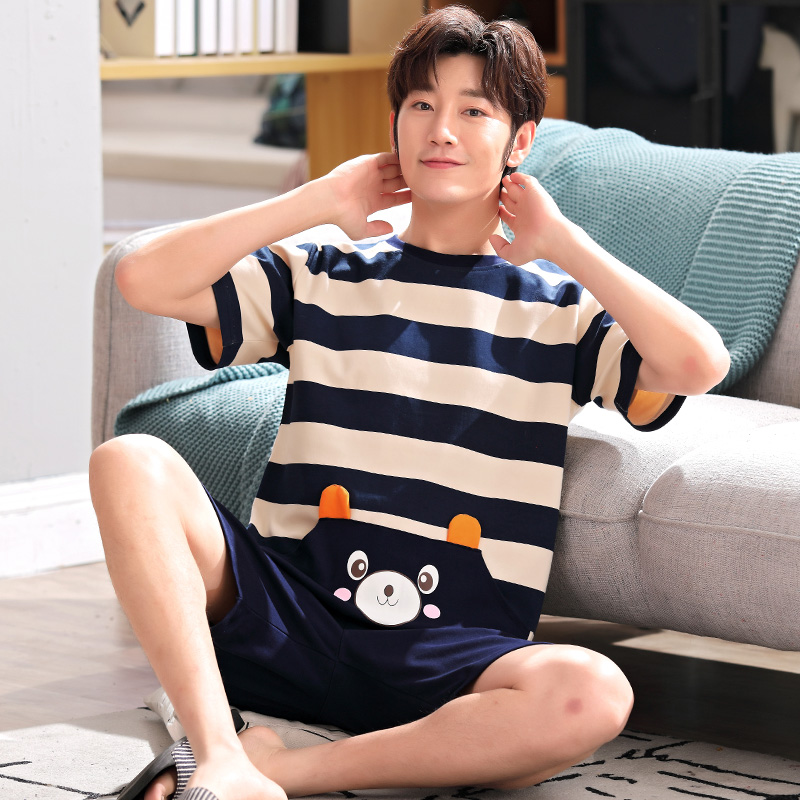 Summer Teen Pyjamas Boys High School Junior High School Student Thin Short Sleeve Pure Cotton CUHK Boy Summer Home Clothes