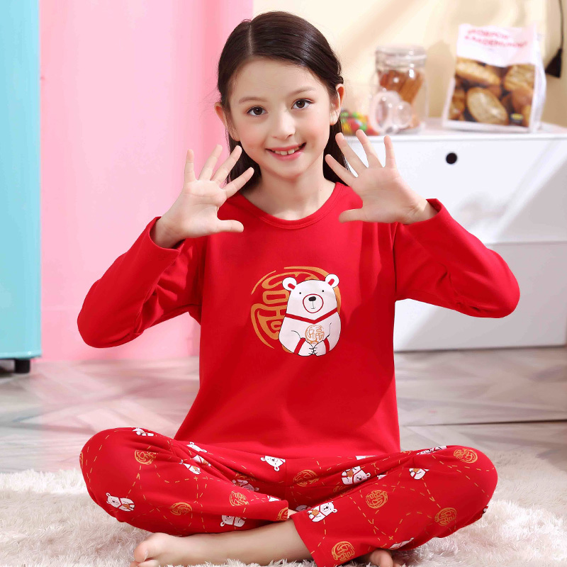 Spring and autumn youth pajama girl long sleeve 12-15 years old pure cotton red student middle school girl girl home clothes