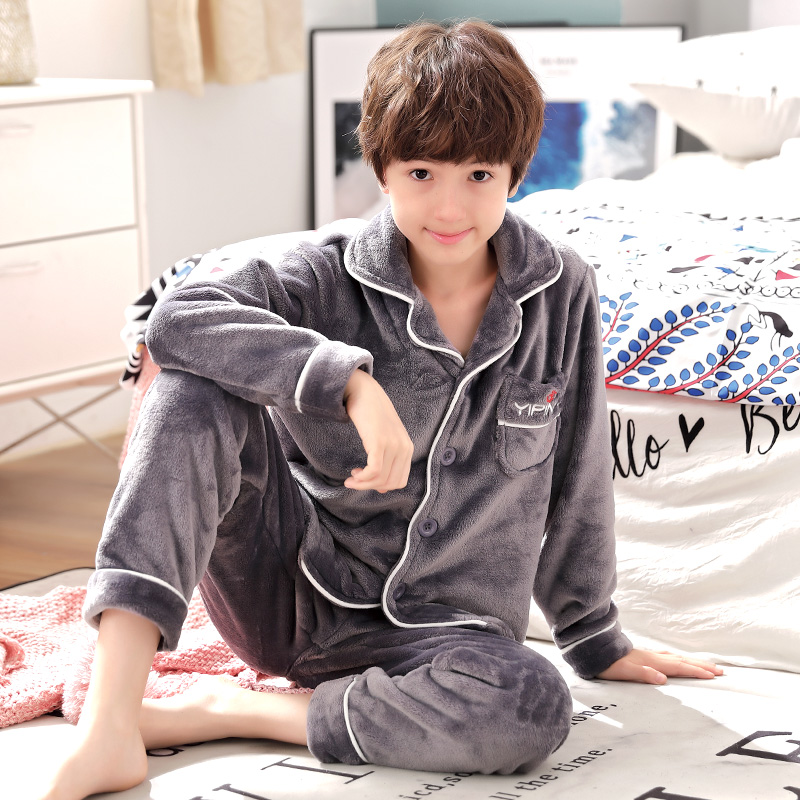Teen Boy Sleepwear Winter Coral Suede Plus Suede Thickened 2022 Autumn Winter Flannel Velvet Male Great Boy's Home Clothes