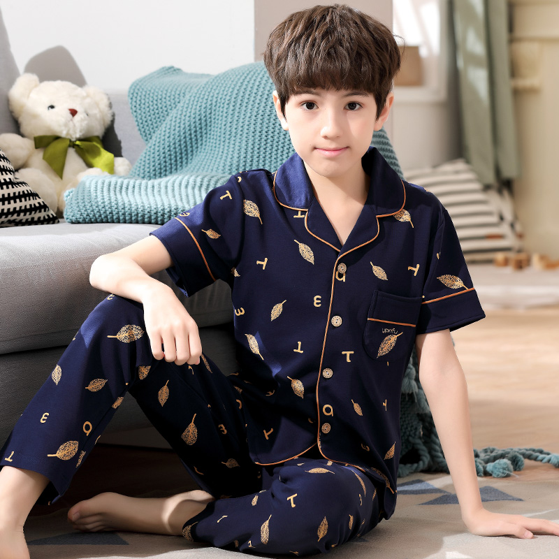 Summer youth pajamas boy short-sleeved thin trousers in the big boy cartoon junior high school student home service suit