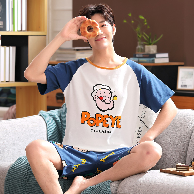 Mùa hè bé trai tuổi teen pajama ngắn tay mỏng giản dị junior học sinh trung học cotton phù hợp với mens quần áo nhà cotton.