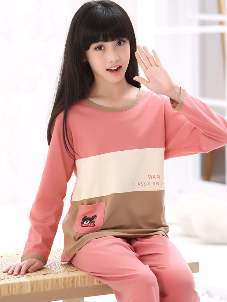 Teen pajamas for girls Junior high school students pure cotton spring and autumn 12-15 years old children's home clothes girl suit