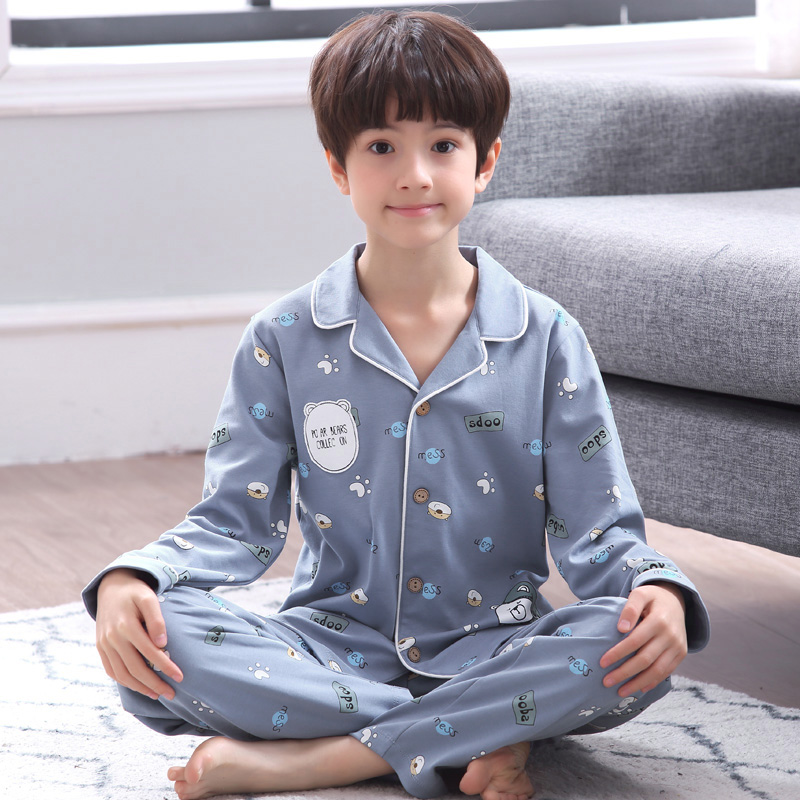 Spring and autumn teenager pajamas boys 12-15 years old cartoon long-sleeved junior high school students middle and big children autumn home clothes