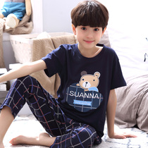 Youth pajamas summer cotton short sleeve trousers big boys junior high school students boys summer thin home clothes