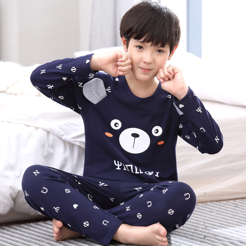 Spring and autumn youth pajamas boy 12-15 years old long sleeve 13 junior high school students 18 middle school children cotton home clothing