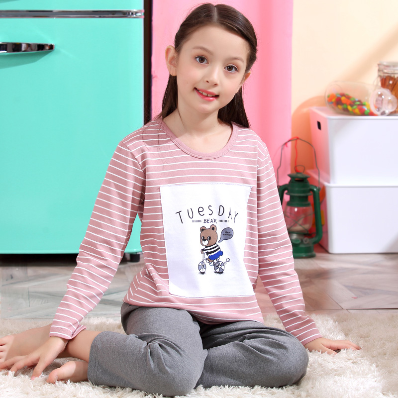 Teen Pyjamas Girl Pure Cotton Fall Long Sleeve Junior High School Student 12-18 Year Old Spring Autumn and CUHK Children's Home
