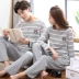 Cặp đôi pyjama mùa thu cotton dài tay mùa xuân và mùa thu phong cách Hàn Quốc cotton sọc bên ngoài quần áo nam ở nhà của cô gái phục vụ - Giống cái Giống cái