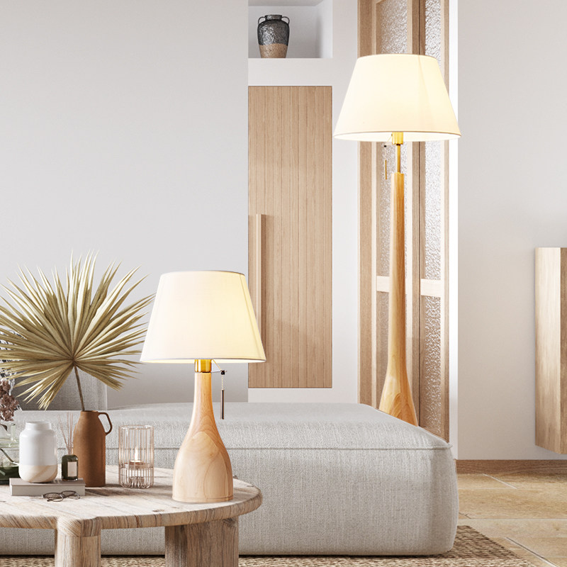 Floor lamp living room bedroom retro Chinese Japanese wabi-sabi designer Nordic ins solid wood bedside table lamp