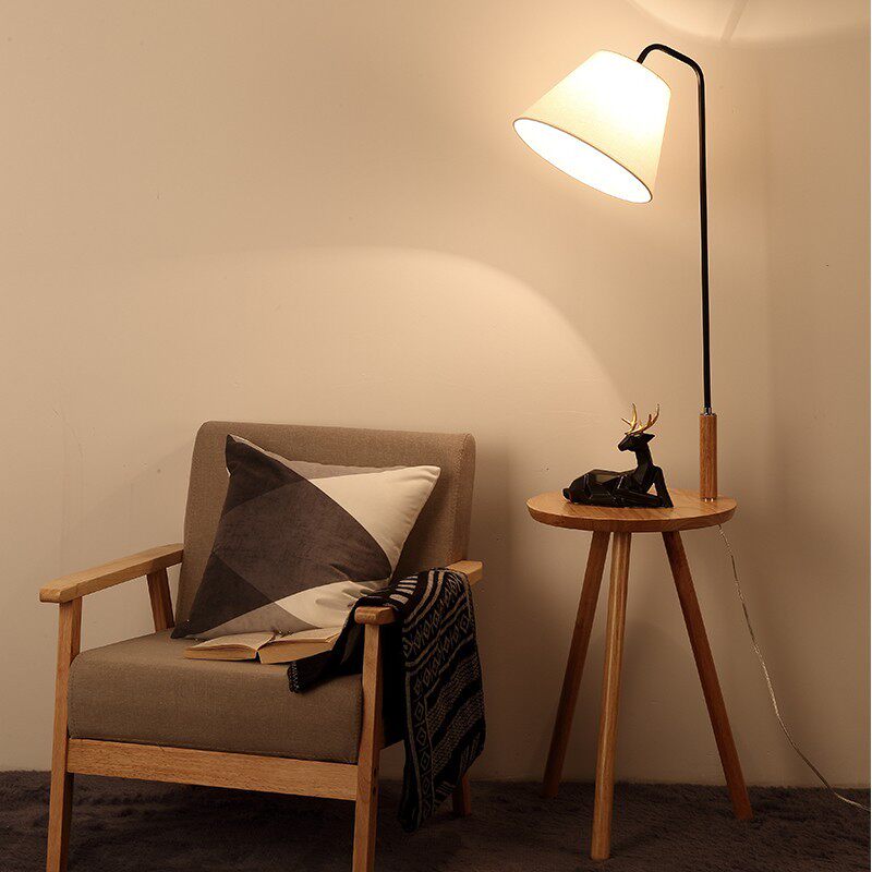 Nordic floor lamp ins wind Japanese high-end solid wood coffee table bedside lamp living room bedroom study vertical table lamp