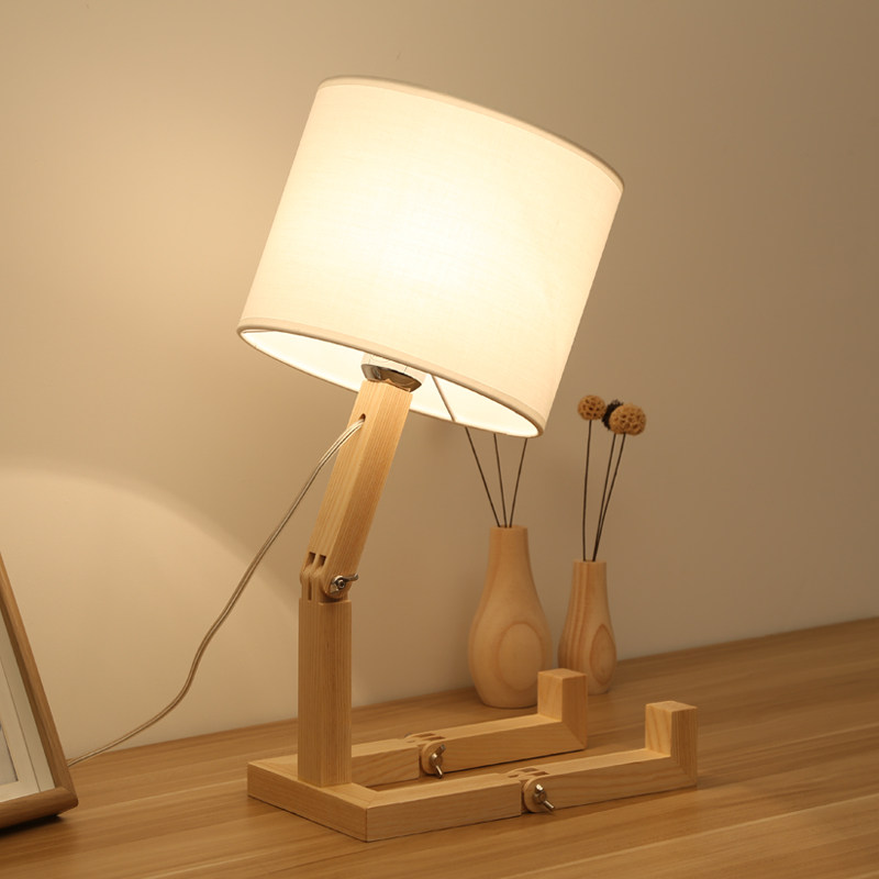 Simple creative fashion personality table lamp solid wood desk study cafe decoration robot adjustable table lamp