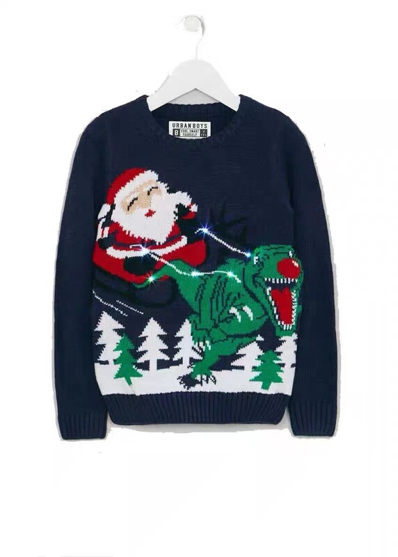 In-Stock Genuine Matalan Boys' Dark Blue Dinosaur Santa Claus Thick Knit Sweater from the Uk