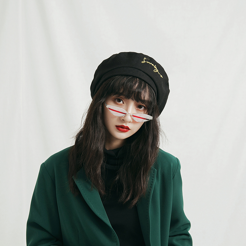 Nishimoto hat embroidery beret women's spring and autumn British woolen beret women's retro painter's hat navy hat Japanese style