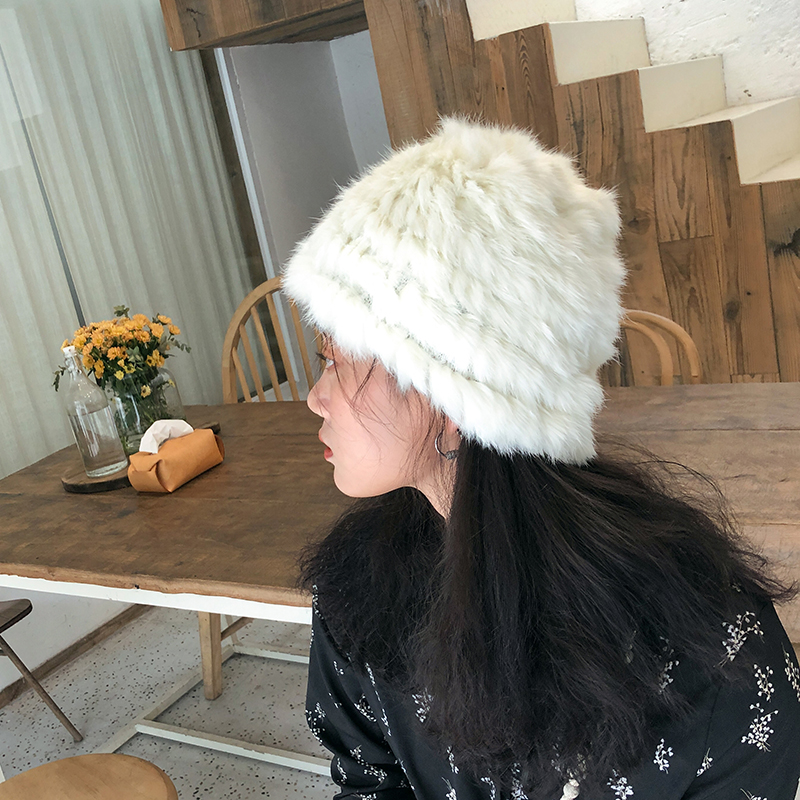 Nishimoto hat female rabbit hair Korean version autumn and winter heating quality fashion bun head round face thin Japanese girl cute tide