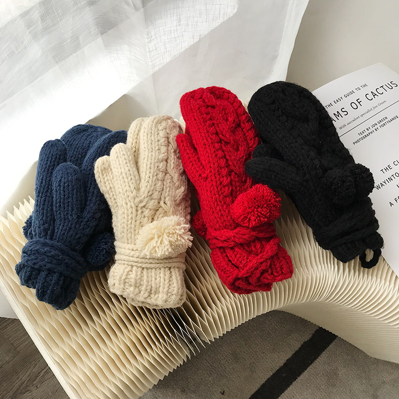 Nishiben gloves female college style autumn and winter Japanese girl Korean winter fashion plus velvet thick warm mittens