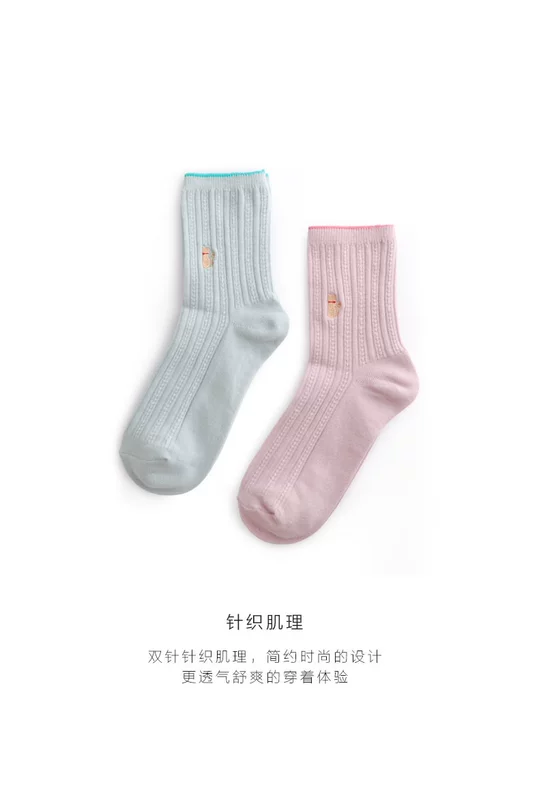 5 đôi vớ vớ nữ ống phiên bản Hàn Quốc của mùa xuân gió mùa xuân và vớ cotton mùa thu màu rắn Nhật Bản đôi kim thêu thông thường vớ của phụ nữ thủy triều - Bít tất nữ