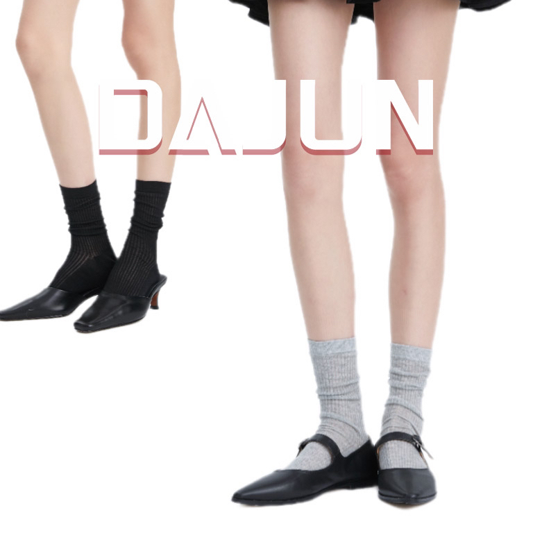 Dajun Ultra-Thin Breathable Vertical Strip Mid-Calf Socks Pure Color Catwalk Socks Jk Pile Socks Breathable