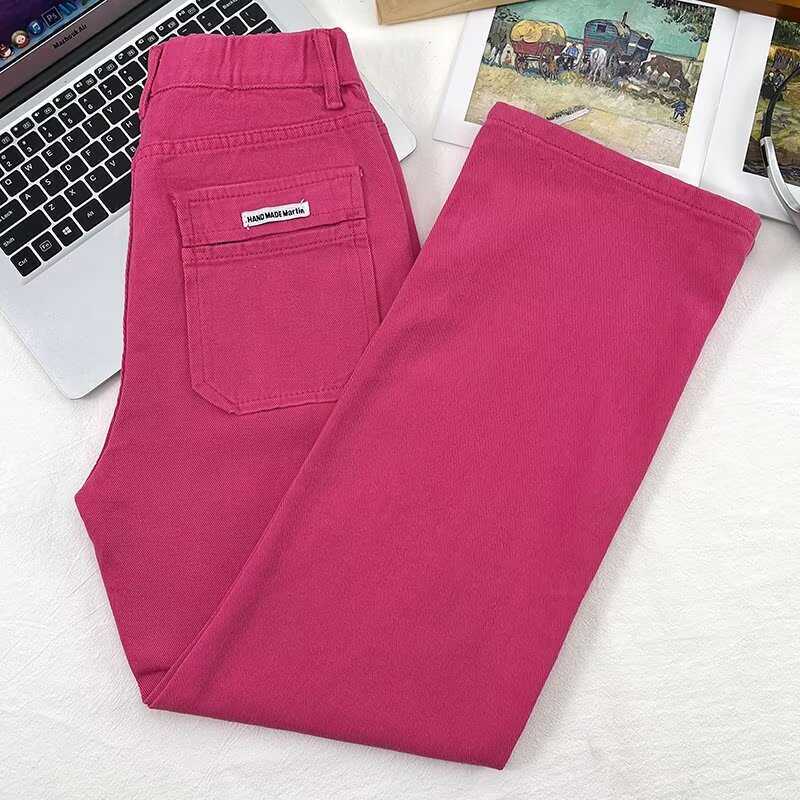 Rose Red Jeans for Women, 2024 Autumn New Style, High-Waisted, Slimming, Petite, Plus Size, Wide-Leg, Straight-Leg Long Pants
