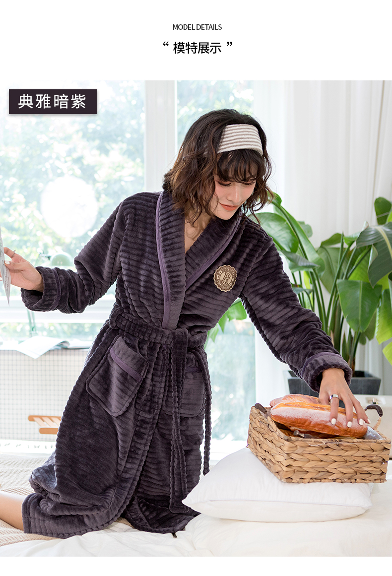 Áo ngủ mới flannel nữ mùa thu và mùa đông dày lông cừu san hô áo choàng dài tay nam cộng với đồ ngủ đôi dài nữ - Night Robe bộ pijama lụa